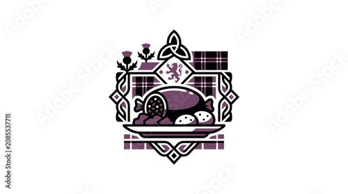 Haggis, Neeps, Tatties with Scottish Tartan and Thistle Emblem