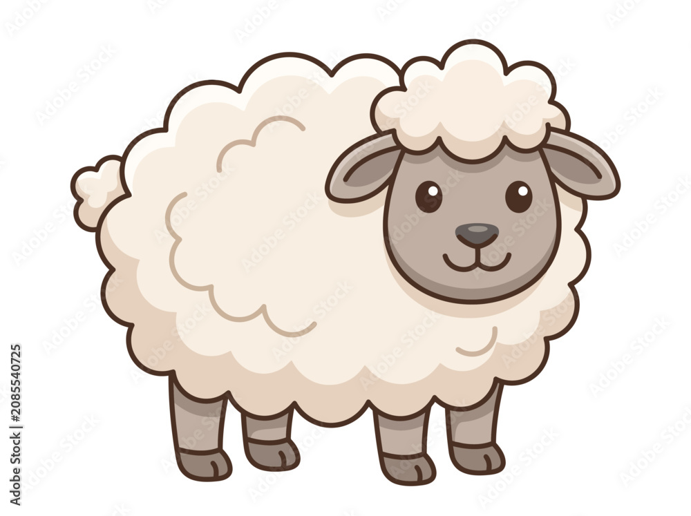Obraz premium Cute Cartoon Sheep Illustration - Adorable Farm Animal Character with Fluffy Wool