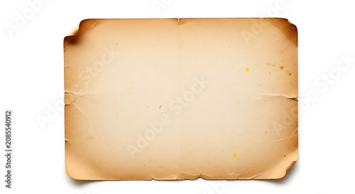 Aged Blank Parchment Paper with Burned Edges on White Background