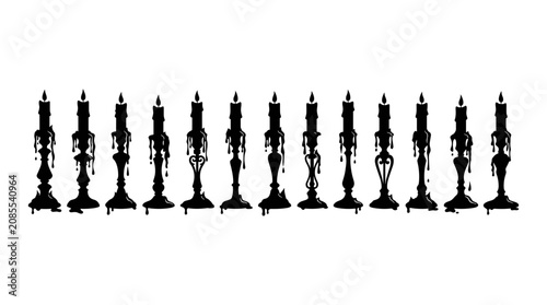 Tableau sur toile Candlestick Icons Set with Simple Black Silhouettes and Candle Shapes for Vintag