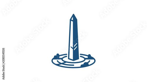 Fotografie Minimalist blue icon featuring an obelisk monument on a circular base