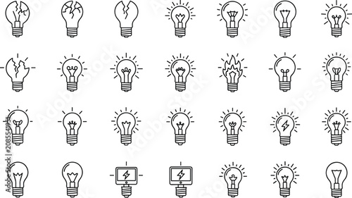 Black and white of light bulb ideas and symbols creativity