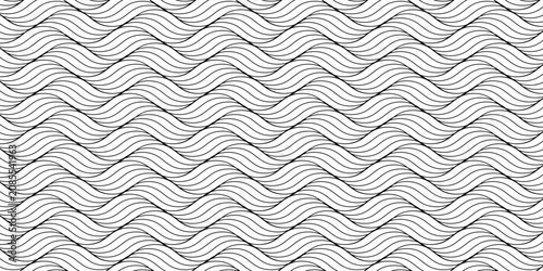 Waves seamless pattern. Abstract curve lines repeat tiling background. Rhythmic waves pattern. Modern geometric curve line seamless pattern.