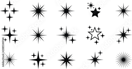 Black and white of starburst patterns and crosses plus asterisk de