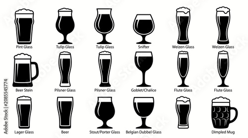 Foto Collection of various beer glasses and mugs.