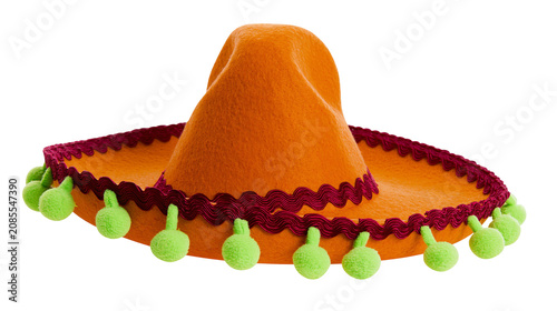 Foto Orange sombrero hat with pom poms and decorative trim