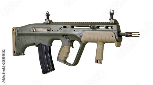 фотографія Bullpup assault rifle with olive green and tan furniture