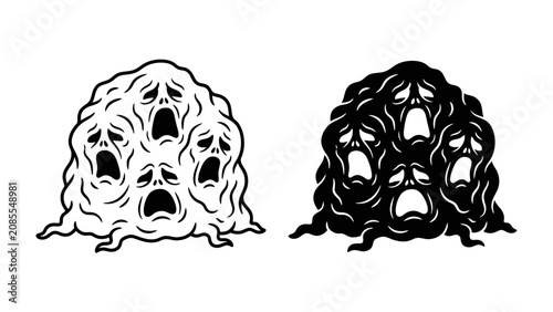 Canvastavla Embodiment of Fear: A chilling illustration depicts a monstrous entity composed of multiple screaming faces, conveying a sense of terror and unease