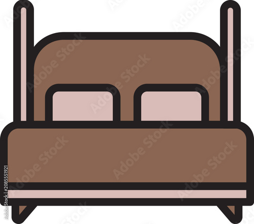 Obraz na plátně Topdown view of a simple brown bed icon with two white pillows a headboard and footboard featuring a clean minimalist design