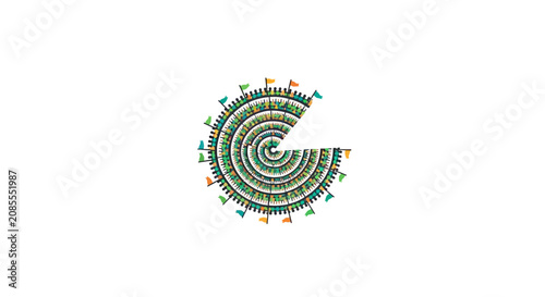 Abstract Circular Sports Stadium with Crowd, Green Field, on Isolated White Background