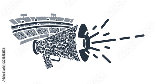 Abstract Megaphone or Horn Illustration with Geometric Pattern and Sound Waves, isolated white background.