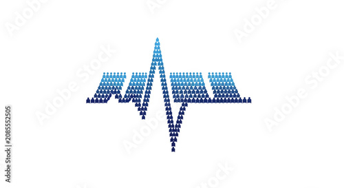 Abstract Heart Rate Pulse Wave Logo Formed by Tiny Blue Human Figures, isolated white background.