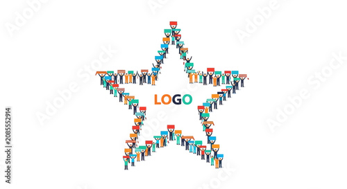Outline star shape formed by a line of diverse people icons with 