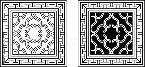 Konstfotografi Traditional Chinese Decorative Ceiling Panel Vector, Geometric Floral Ceiling Or