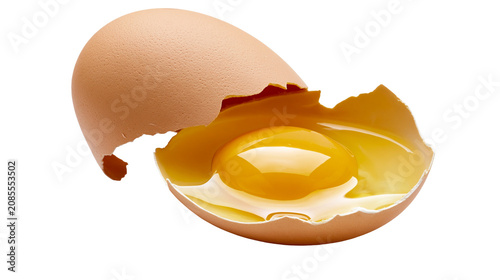 Cuadro en lienzo Broken brown egg with bright yellow yolk and white albumen