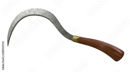 Cuadro en lienzo Curved metal sickle with serrated edge and wooden handle