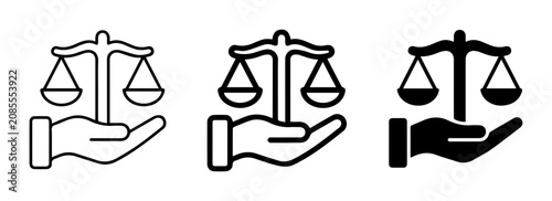 Justice Scales Icon Set, Legal Balance Symbol, Fairness Concept, Law and Order Icons