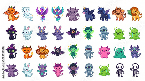 Fotografija Collection of cute kawaii halloween monster character design element art