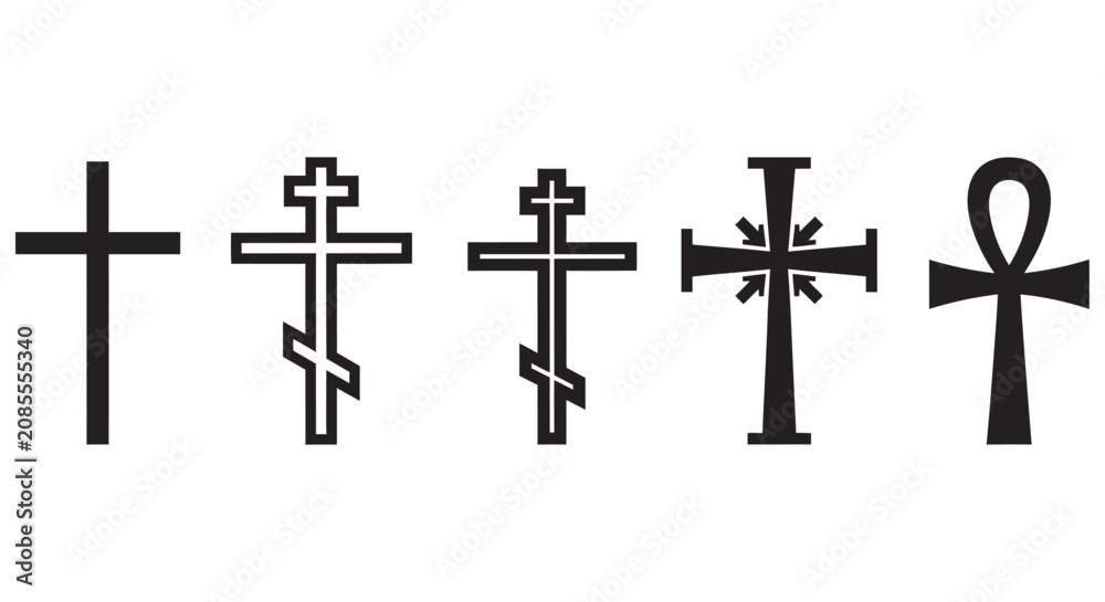 Fototapeta premium Collection Of Black Cross Silhouettes On A White Background ancient