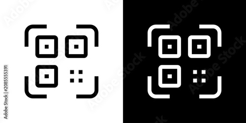 QR code icon, fake QR code reader symbol, minimal style template for app, website, sticker, mockup. Vector and transparent PNG