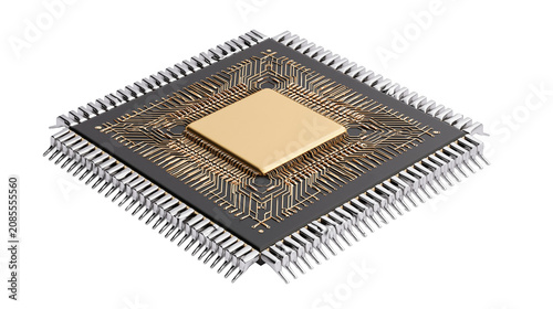 Square microchip with gold center and silver pins
