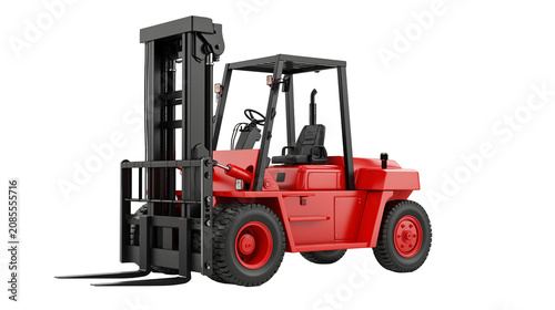 Foto Red forklift truck with black mast and tires