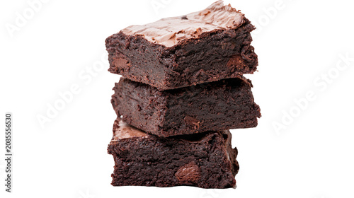 Konstfotografi Stack of three rich dark chocolate brownies with chocolate chips