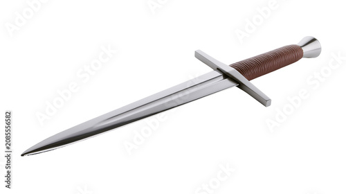 Fotografie Medieval dagger with steel blade and brown leather wrapped handle