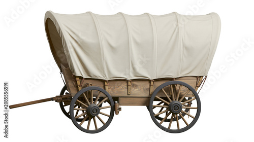 Konstfotografi Wooden covered wagon with canvas top and spoked wheels