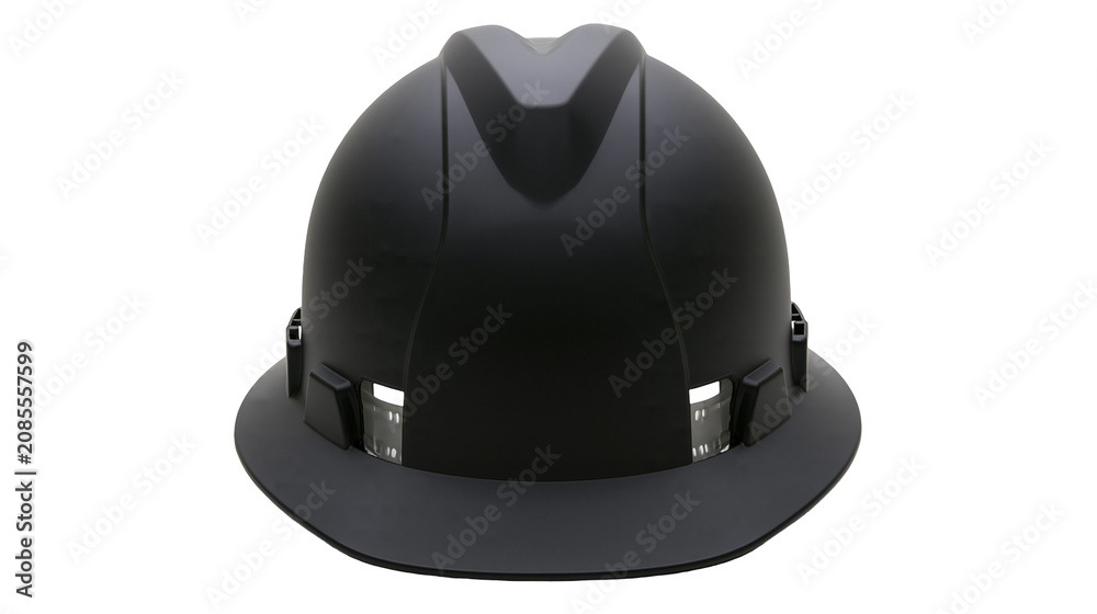 Fototapeta premium Black hard hat with brim and ventilation slots