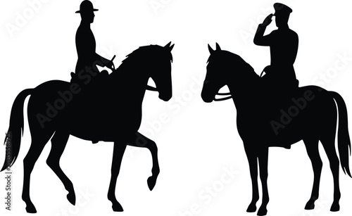Bild auf Leinwand Black vector silhouettes of military mounted cavalry officers on horseback with