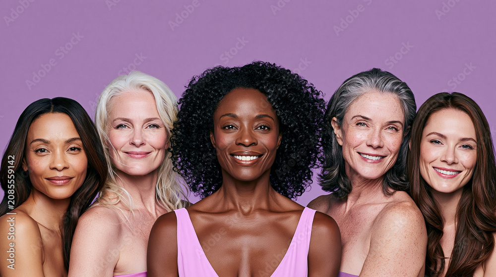 Fototapeta premium <Beautiful Diversity: Portrait of Multicultural Women Celebrating Empowerment and Positive Vibes in Fashion Photography>