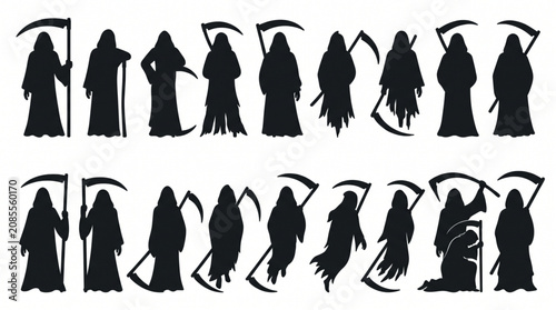 Schilderij op canvas Collection of grim reaper death silhouette design element art
