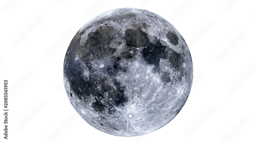 Naklejka premium Full moon with visible craters and maria
