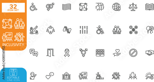 Inclusivity line editable Editable line Vector illustration icon set. Editable stroke. Vector illustration. on transparent background.
