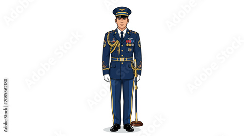 Fotografi Military Officer in Dress Uniform Vector Illustration
