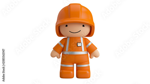 Orange construction worker toy with helmet and reflective stripes