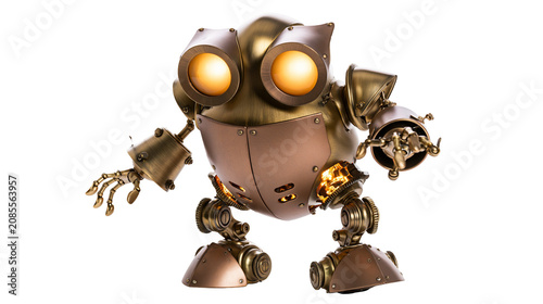 Steampunk robot with glowing eyes and intricate mechanical details