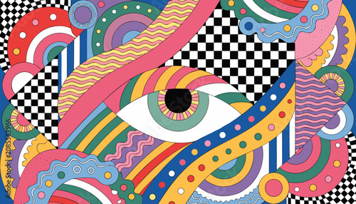 Fotografie Creative groovy eye design featuring hypnotic checkerboard motifs and imaginative psychedelic styling