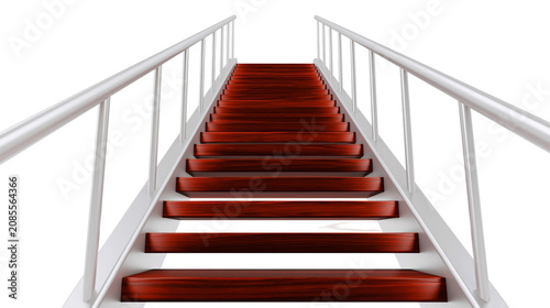 Obraz na plátně Wooden staircase with white railings leading upwards