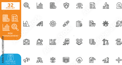 Tableau sur toile Risk mitigationEditable line Vector illustration icon set