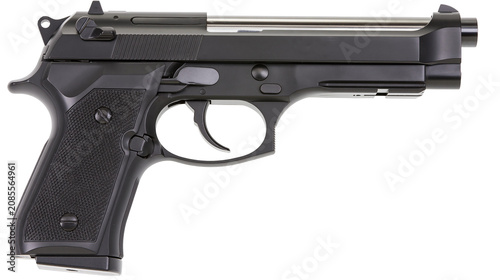 Canvastavla Black semi-automatic pistol with textured grip and silver barrel