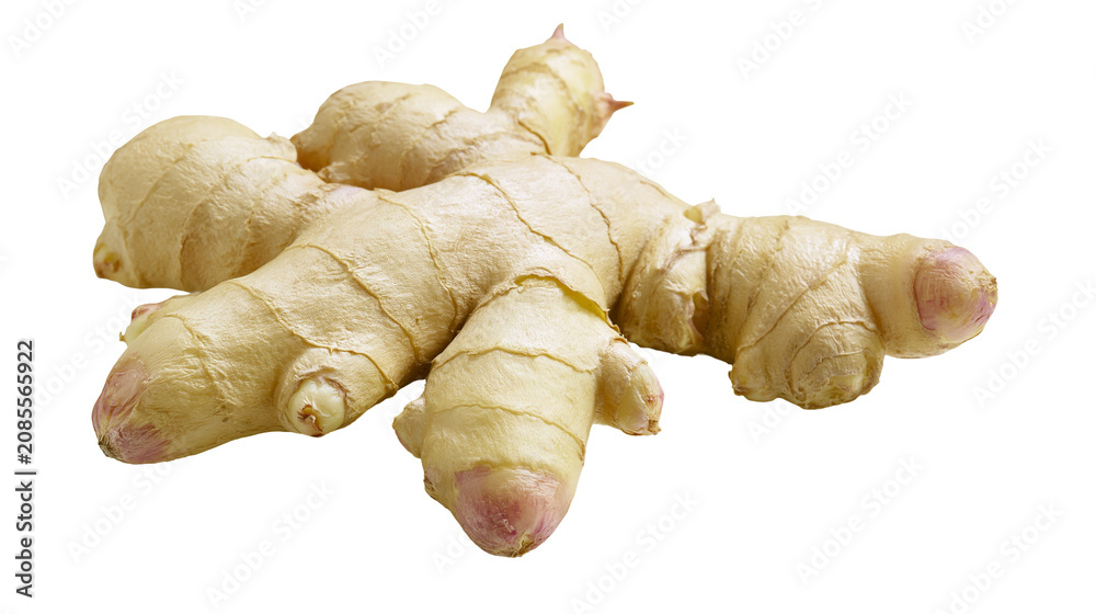 Fototapeta premium Fresh ginger root with textured skin and pinkish tips