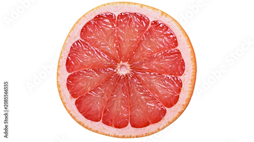 Cuadro en lienzo Grapefruit slice with vibrant pink flesh and white pith