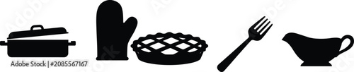 Konstfotografi Kitchen Utensil and Bakeware Silhouette Collection with Cookware Pie Fork and Gr