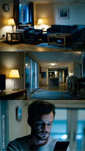 Nighttime Smartphone Anxiety Story Collection in Modern Home Interior