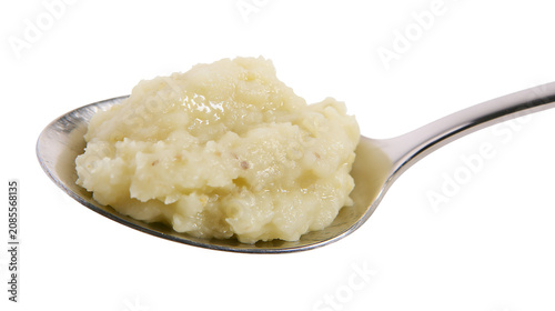 Quadro su tela Mashed potatoes on metal spoon