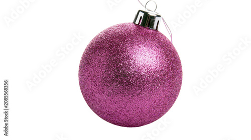 Sparkling pink Christmas bauble with silver cap