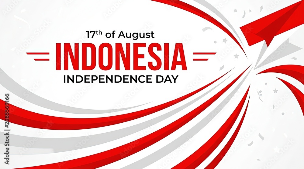 Obraz premium Celebration banner with red and white stripes for national independence day on white background