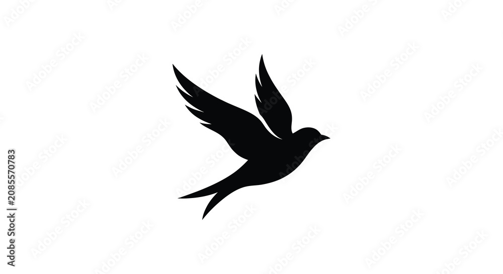 Fototapeta premium Bird Silhouette Against White Background Minimalist Graphic Design